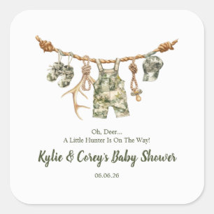 Jakt Klädlinje Kamouflage Pojke Baby Shower Fyrkantigt Klistermärke