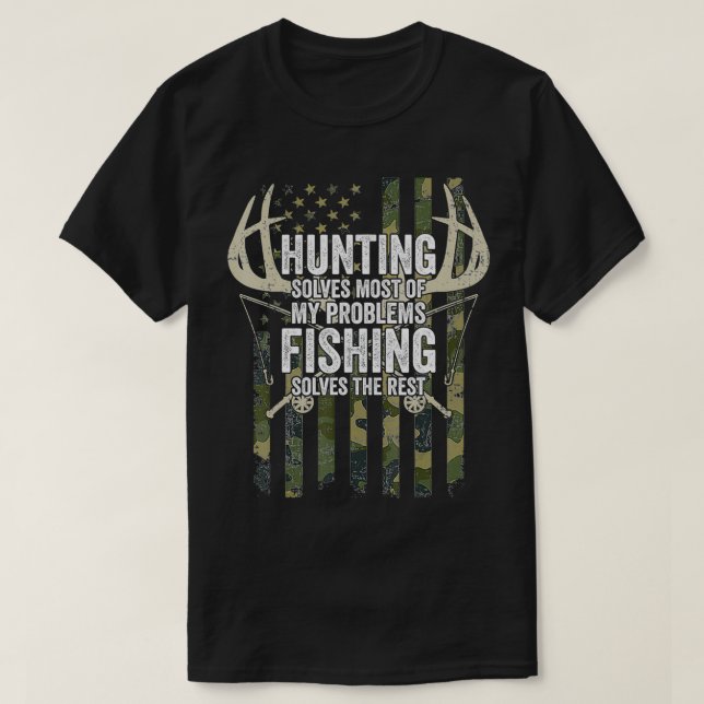 Jakt löser de flesta av mina problem när jag fiska t shirt (Design framsida)