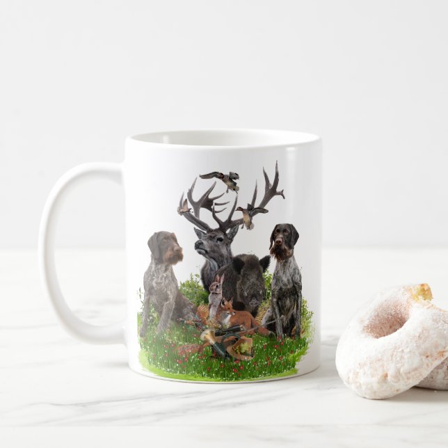 Jakt med tyska Wirehected Pointer Tapestry P Kaffemugg (Med munk)