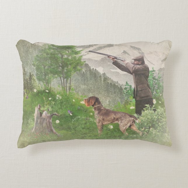 Jakt med tyska Wirehected Pointer Tapestry P Prydnadskudde (Framsidan)