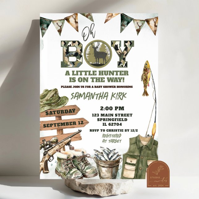 Jakt och fiske Kamouflage Baby Shower Inbjudningar (Skapare uppladdad)