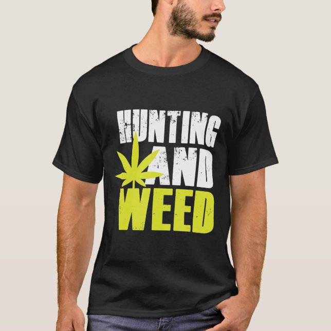 Jakt och Ogräs-Funny Marijuana-Pot Löv Silhouet T Shirt (Framsida)