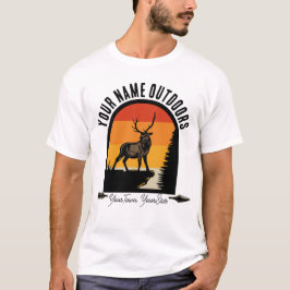 Jakt på ADD NAMN utomhus Hjort Elk Wilderness Camp T Shirt