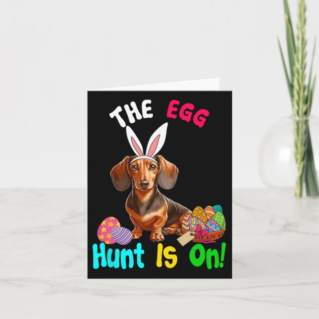Jakt på ägg sker på Påsk-dagskorgen Dachshund Eggs Kort (Framsida)