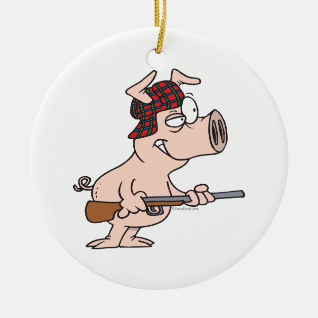 Jakt på gris tecknad julgransprydnad keramik (Framsidan)