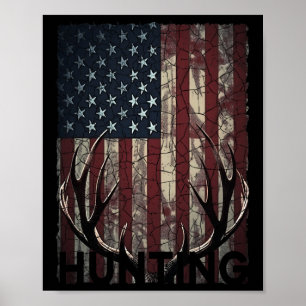 Jakt på Hjort American Flagga Vild Exdoor Hunter Poster