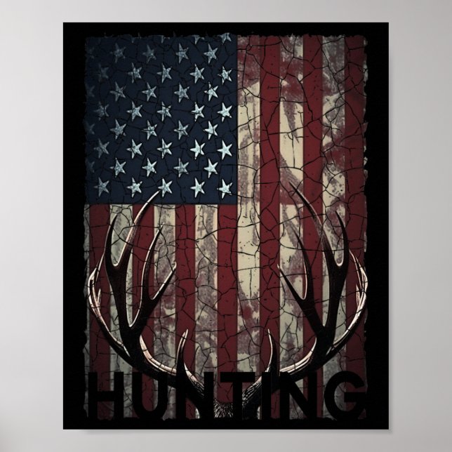 Jakt på Hjort American Flagga Vild Exdoor Hunter Poster (Framsidan)