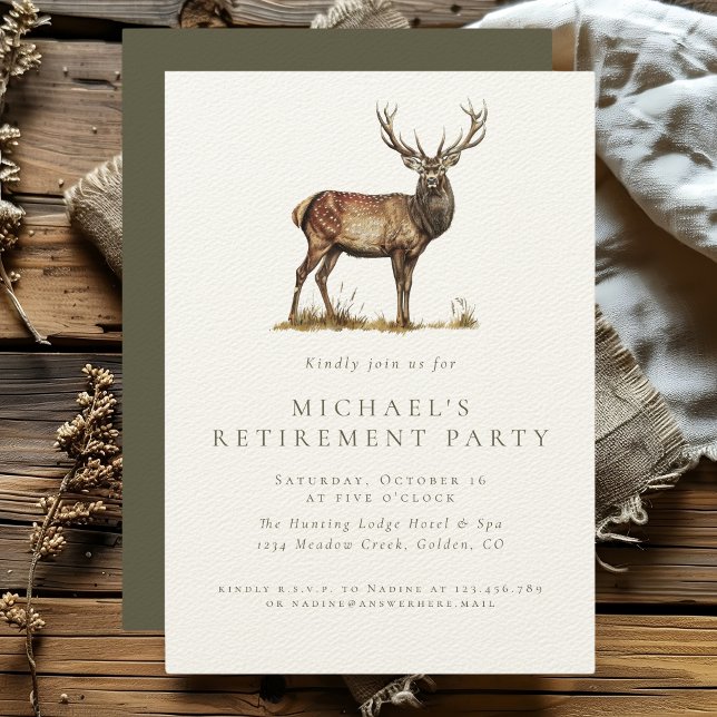 Jakt på hjorthanar Pensionering Elegant rustik fes Inbjudningar (Skapare uppladdad)