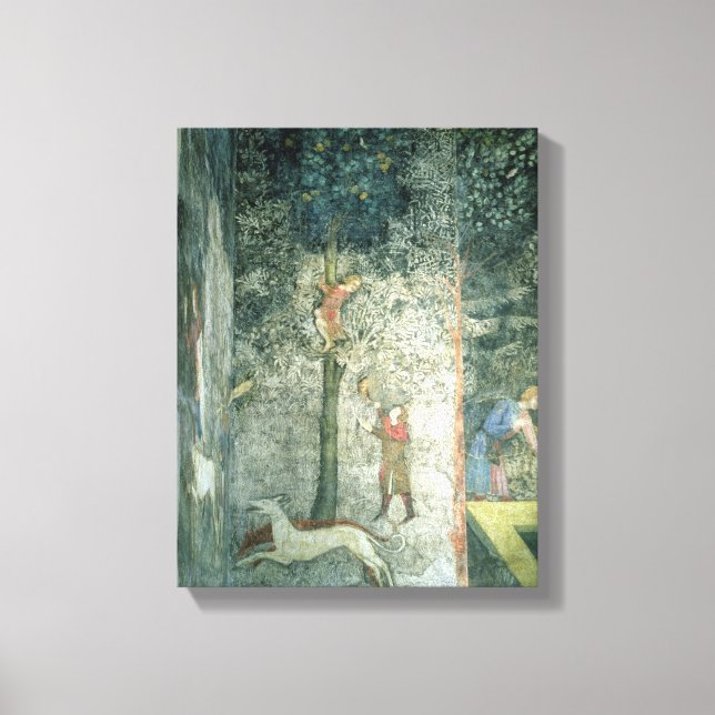 Jakt på hundar och manar vid träd canvastryck (Framsida)