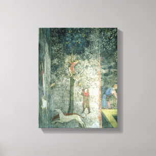 Jakt på hundar och manar vid träd canvastryck