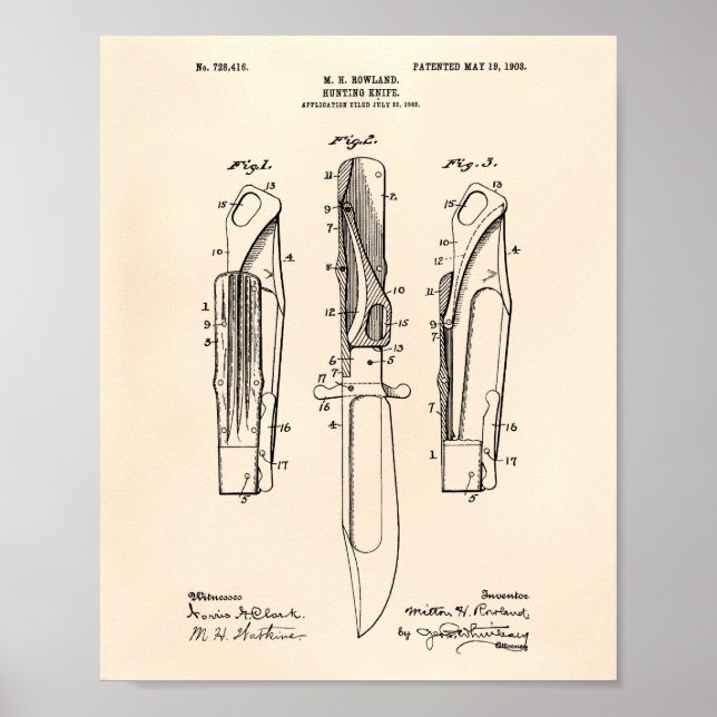 Jakt på Knivar 1903 Patent Art Old Peper Poster (Framsidan)