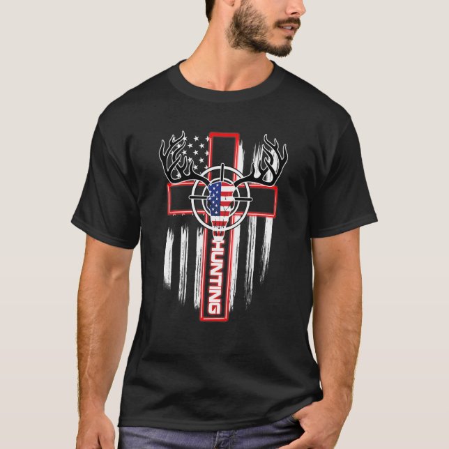 Jakt på Patriotic American Flagga Independence day T Shirt (Framsida)