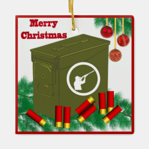Jakt på sportskytte i Ammo Kan God jul Julgransprydnad Keramik
