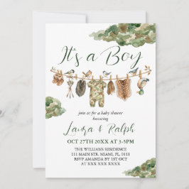 Jakt Pojke Baby Shower Inbjudningar