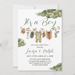 Jakt Pojke Baby Shower Inbjudningar