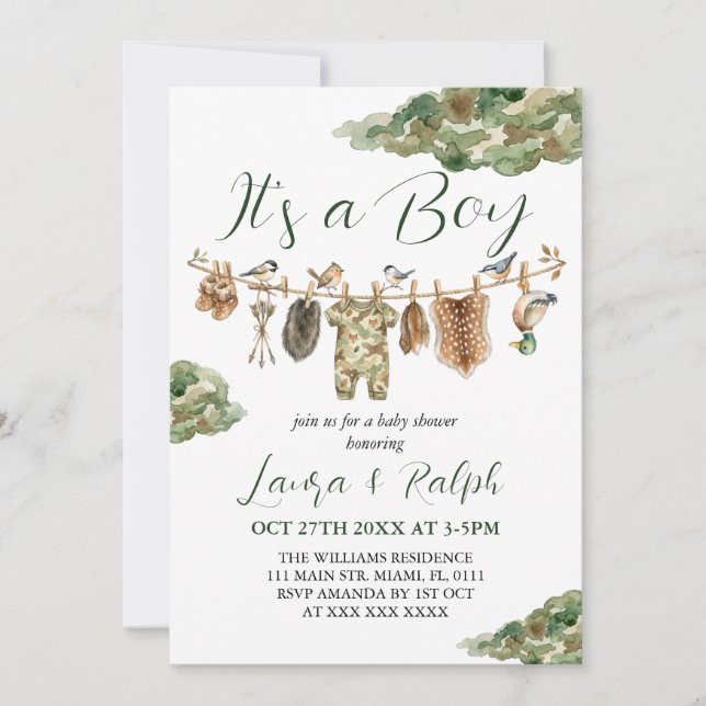 Jakt Pojke Baby Shower  Inbjudningar (Framsida)
