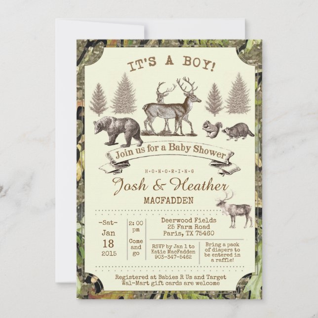 Jaktdop baby shower inbjudan (Framsida)