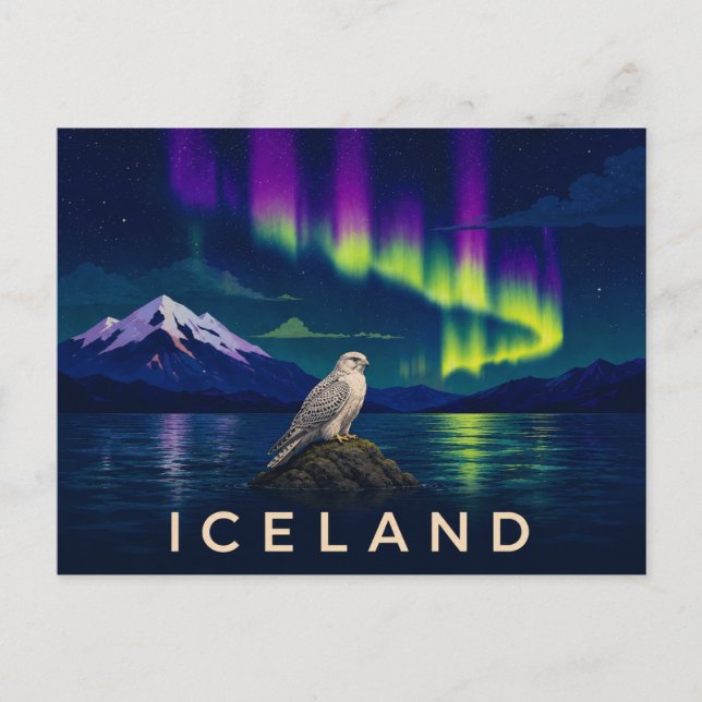 Jaktfalk under Aurora | Ikoniskt Island Vykort (Framsida)