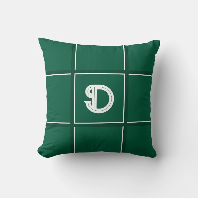 Jaktgrön och vit dekorativ initial kudde (Framsida)