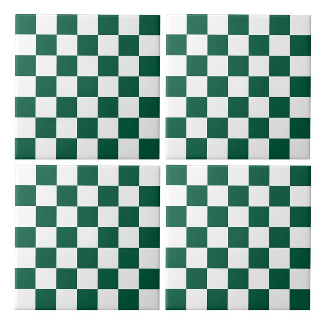 Jaktgrön och vit rutig kakelplatta (Hunter Green and White Checkered Ceramic Tiles)