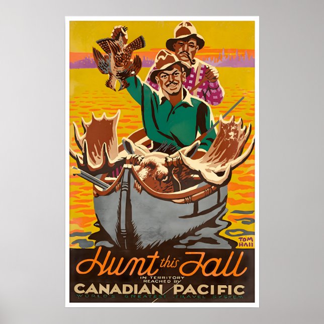 Jaktkonst Kanada Resaaffisch Moose Jägare Poster (Framsidan)