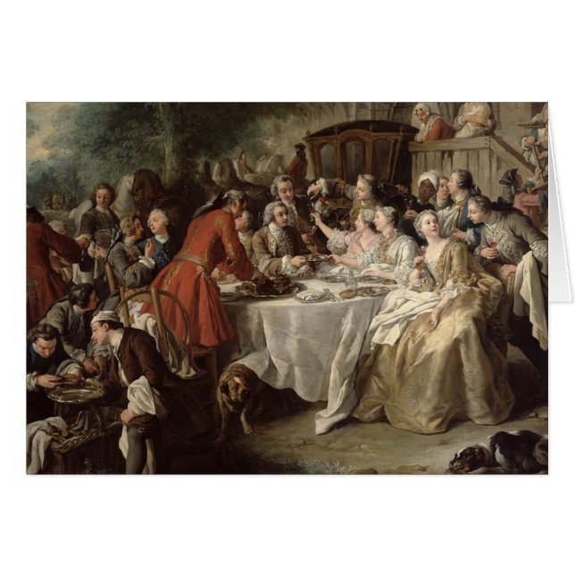 Jaktlunchen, specificerar av middagarna, 1737 hälsningskort (Framsidan Horizontal)