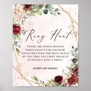 jaktskylt för burgundisk blommigt guld ring poster