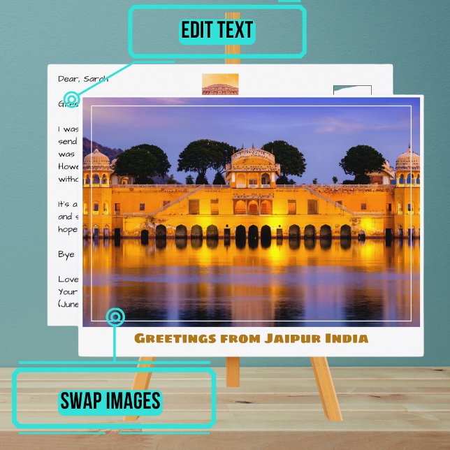 Jal Mahal Vatten Palace i Jaipur India Vykort (Please enjoy our postcard)