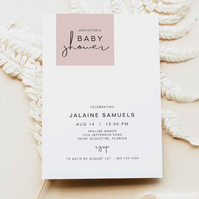 JALAINE Modern  Rosa Block Girl Baby Shower Inbjudningar (Skapare uppladdad)