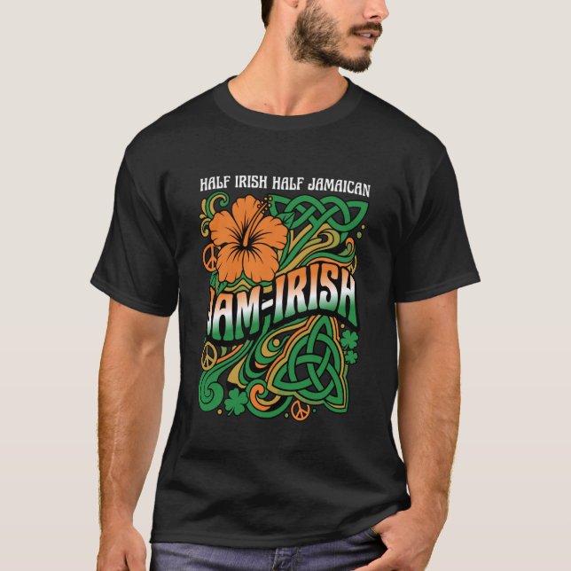 Jam-irländsk Halv irländsk Halv jamaicansk St Patr T Shirt (Framsida)