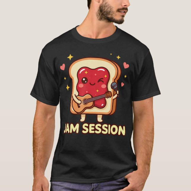 Jam Session Söt Kawaii Toast Gitarr Musik T Shirt (Framsida)