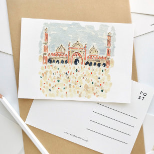 Jama Masjid Delhi India Muslim Watercolor Travel Inbjudan Vykort