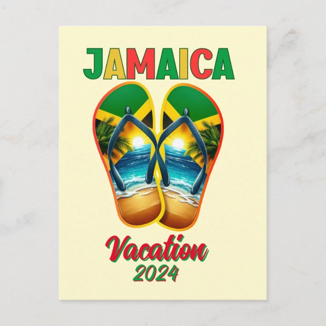 Jamaica 2024 Flip Flop Semester Tropisk Strand  Vykort (Framsida)