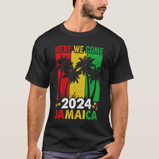 Jamaica 2024 Här är vi Kom som matchar familjevace T Shirt (Framsida)