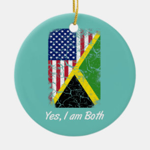 Jamaica American Flagga Ja, jag är både Jamaican R Julgransprydnad Keramik