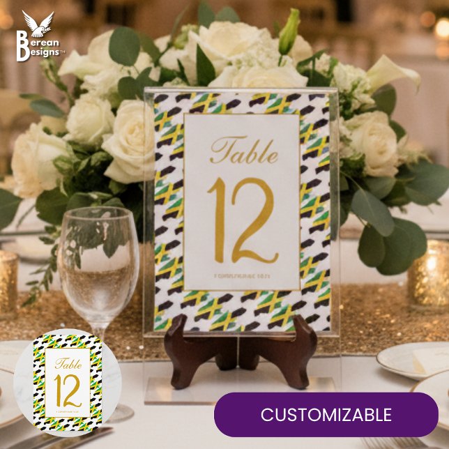 JAMAICA Bankettfirande Bröllops Bordnummer Tack Kort (Stylish JAMAICA TABLE NUMBER for weddings and special events. Customizable number and text.)