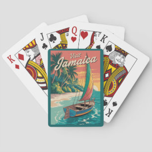 Jamaica båtillustration resekonst vintage casinokort