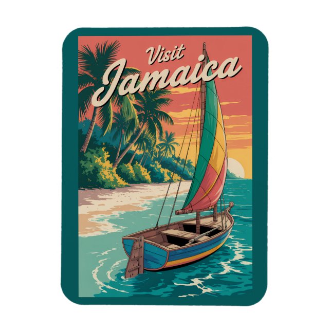 Jamaica båtillustration resekonst vintage magnet (Vertikal)