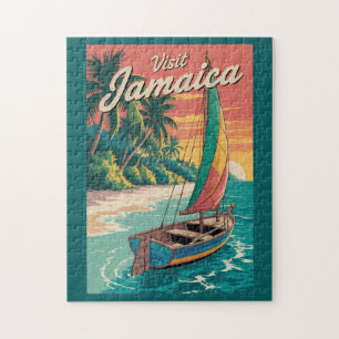 Jamaica båtillustration resekonst vintage pussel