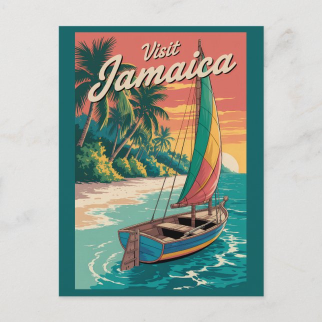 Jamaica båtillustration resekonst vintage vykort (Framsida)