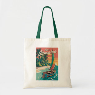 Jamaica båtillustration reskonst vintage tygkasse