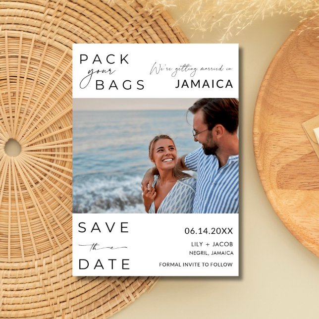 Jamaica Beach Destination Photo Bröllop Spara Datumet (Jamaica Beach Destination Photo Wedding Save The Date)