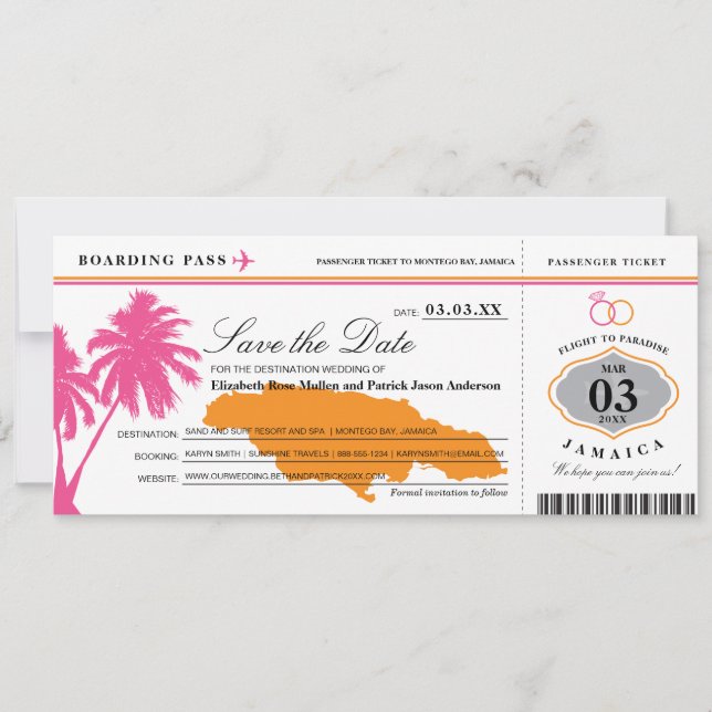 Jamaica Boarding Pass Rosa & Orange Spara datum Spara Datumet (Framsida)