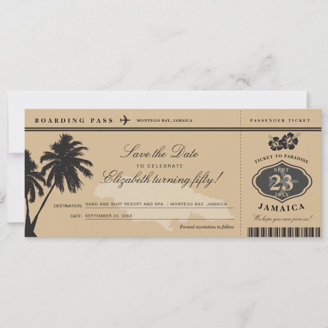 Jamaica Boarding Pass Spara födelsedagen Spara Datumet (Framsida)