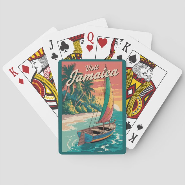 Jamaica Boat Illustration Travel Art Vintage Casinokort (Baksidan)