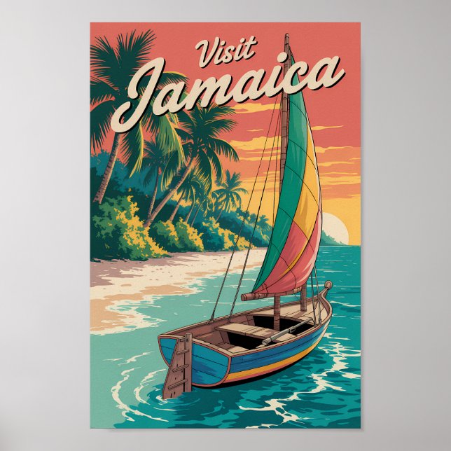 Jamaica Boat Illustration Travel Art Vintage Poster (Framsidan)