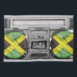 Jamaica boombox kökshandduk<br><div class="desc">Hejer,  denna designold school och coolan föreställer en kopplad ihop vintageboombox med flagga av jamaicaen. Roligt och bylte som det ska följer dig överallt!</div>