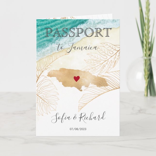 Jamaica Bröllop Destination Passport World Map Inbjudan (Framsida)