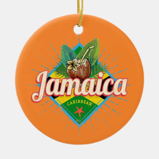 Jamaica caribbönretro flagga-vintage julgransprydnad keramik (Framsidan)
