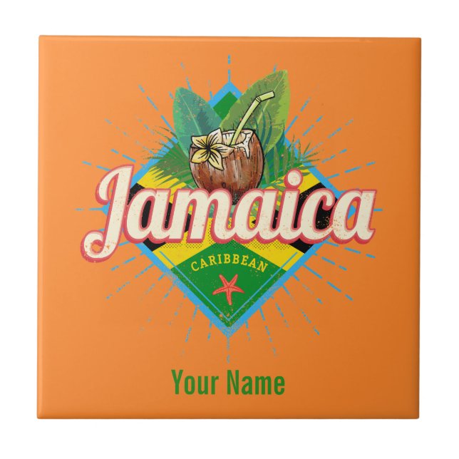 Jamaica caribbönretro flagga-vintage kakelplatta (Framsidan)